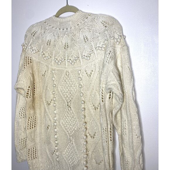 VTG Krystal Kobe Ramie Cotton Blend Ivory Pullover Knit Slouchy Sweater Sz L - Picture 4 of 10